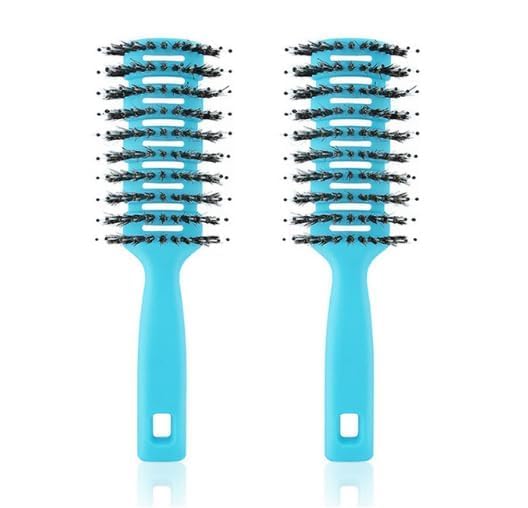 Homestic Hair Brush | Flexible Bristles Brush | Hair Brush with Paddle | Quick Drying Hair Brush | Suitable For All Hair Types | Round Vented Hair Brush | 2 Piece | C13-X-BLE | Blue