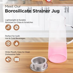 Kuber Industries Premium 970ml Glass Jug with Stainless Steel Lid and Handle | Leakproof Pitcher for Water, Cold Brew, Tea, Iced Coffee, Lemonade | Heat Resistant | Housewarming Gift | Pink