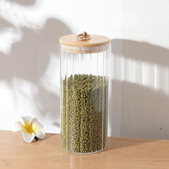 Heart Home Borosilicate Glass Jar with Bamboo Lid | Kitchen Organizer Items & Storage | Multi-utility, Airtight Jar for Cookies, Snacks, Tea, Coffee, Sugar | Set of 2 (1125ml) (Pack of 4)
