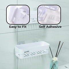 Kuber Industries Pack of 5 Bathroom & Kitchen Organizer PP|Durable & Non-Toxic|Self-Adhesive|Drainage Holes|Multipurpose Set of Storage Racks & Shelves|Set of 2|A50532|White