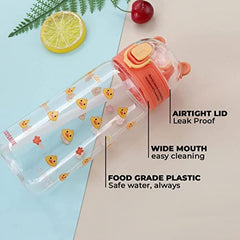Kuber Pack of 5 Water Bottle for Kids | Printed Designs for Kids | Plastic Sipper Bottle for Kids | Food Grade Plastic | One Click Open Flip Lid | Transparent, Leak Proof, BPA Free | 550 ml