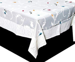 Kuber Industries Leaf Design Cotton 4 Seater Center Table Cover - White - CTKTC22316