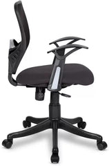 Kuber Industries Ergonomic Revolving Office Chairs for Work From Home | Comes with Manual Height Adjustable, Armrest & Lumbar Support | Comfy Study Chair for Students with Wheels | Black & Grey Seat