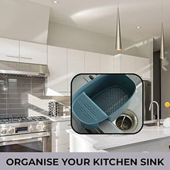 Kuber Industries Kitchen Organizer With Soap Holder|Premium PP|Durable & Sturdy|Multipurpose Bathroom Shelf|Smart Drainage Holes|TM21001|Pack Of 3|Blue