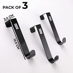 Homestic Cloth Hanger|Wall Mounted Towel Hanger|Multipurpose Cloth & Towel Holder|Iron Spray Material|Easy Installation|Interchangeable Over The Door Hook|ZT-3042(B)|Pack of 3|Black
