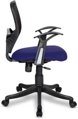 Kuber Industries Ergonomic Revolving Office Chairs for Work From Home | Comes with Manual Height Adjustable, Armrest & Lumbar Support | Comfy Study Chair for Students with Wheels | Black & Blue Seat