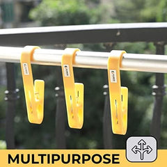 Kuber Industries Multipurpose Bar Hooks & Pins for Laundry, Kitchen, & Wardrobe|Superior Quality ABS|Durable, Strong Grip|Easy To Use|77024(Y)|Pack of 18|Yellow