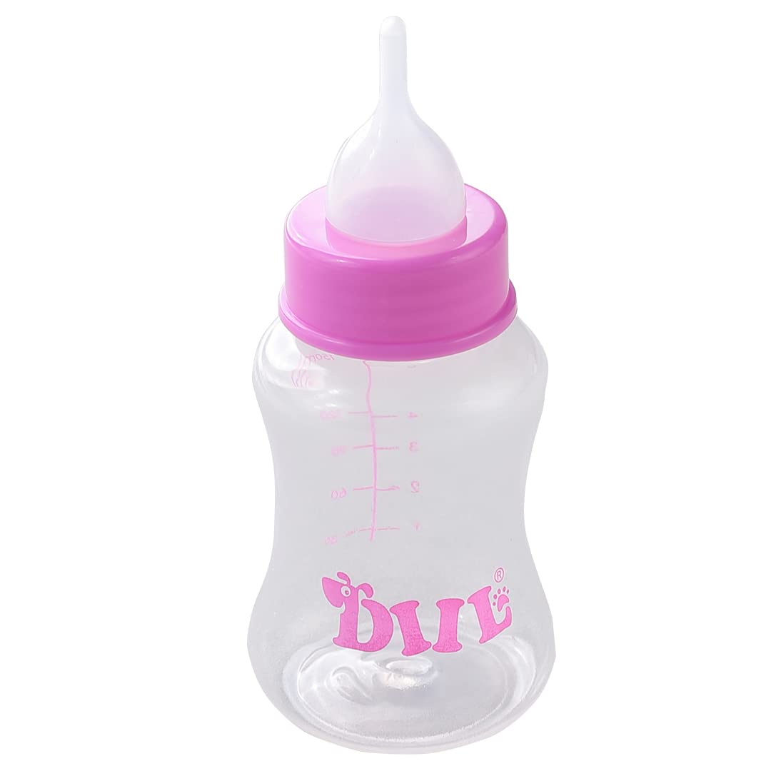 Kuber Industries Pet Feeding Bottle for Puppies,Kittens,Rabbits & Other Newborns|Nursing Bottle for Pets|Squeeze Liquid Feed Bottle|Bottle,Milk Brush,Pacifier Replacement|LS143PK|150 ML|Pink