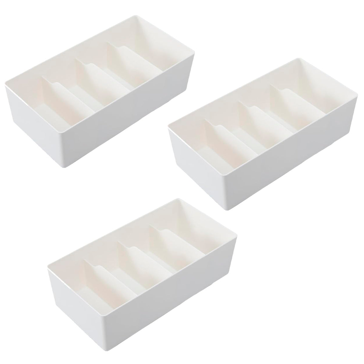 Kuber Industries Cloth Storage Box 4 GridDrawer Divider|Wardrobe Organizer For clothes-Pack of 3 (White)