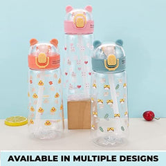 Kuber Pack of 5 Water Bottle for Kids | Printed Designs for Kids | Plastic Sipper Bottle for Kids | Food Grade Plastic | One Click Open Flip Lid | Transparent, Leak Proof, BPA Free | 550 ml