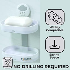 Homestic Pack of 2 Two Tier Hanging Soap Case|Self Adheshive Waterproof Drainage Design|Space Optimizing|Multi Utility Sink Organizers|CM02|White