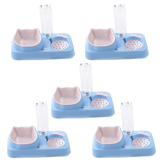 Kuber Industries Animal Feeding Plastic 2 in 1 Pet Bowls | Cat & Dog Bowl | Small/Medium Size Pet Feeding Bowl | Non-Toxic & 100% Safe for Pets (Pack of 5) | Blue