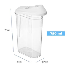 Kuber Industries Plastic Dispenser Kitchen Set|Smooth Sliding Mouth/Lid Mechanism|Food Grade Plastic, Durable & safe|Container for Kitchen Storage Set of 3|750ml, Transparent with White Lid(Pack Of 4)