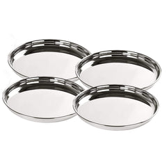 Kuber Industries Stainless Steel Dining Plate Set | Blunt Edges, Deep Base | Glossy Finish, Durable, Easy to Clean | Steel Plates for Lunch, Breakfast, Dinner | Set of 4 (Pack of 3)