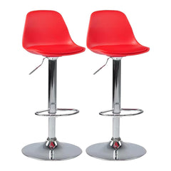 Kuber Industries Pair of 2 Revolving Curvy Bar Stool Chair for Kitchen with Footrest & 360 Swivel | 32 inch Height Adjustable High Chair Combo for Breakfast Counter & Cafeteria | Red