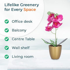 Kuber Industries Artificial Plants for Home Décor|Natural Looking Indoor Fake Plants with Pot|Artificial Flowers for Decoration-Pack of 5 (Pink)