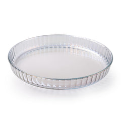 Kuber Industries 1600 ml Borosilicate Glass Baking Tray | Transparent Microwave Oven Safe Utensils | Round Bread Moulds for Baking | Dishwasher & Freezer Safe | Multipurpose use Serving Tray