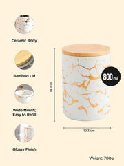 Kuber Industries 800ml Ceramic Jar for Kitchen Storage | Air Tight Container Set with Bamboo Lid | Kitchen Container for Snacks, Tea, Sugar | Multipurpose Organizer | White (Pack of 2)