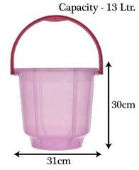 Heart Home Multipurposes Tranasparent Plastic Bucket For Bathing Home Cleaning & Storage Purpose, 13Ltr.- Pack of 2(Pink)-47HH01215