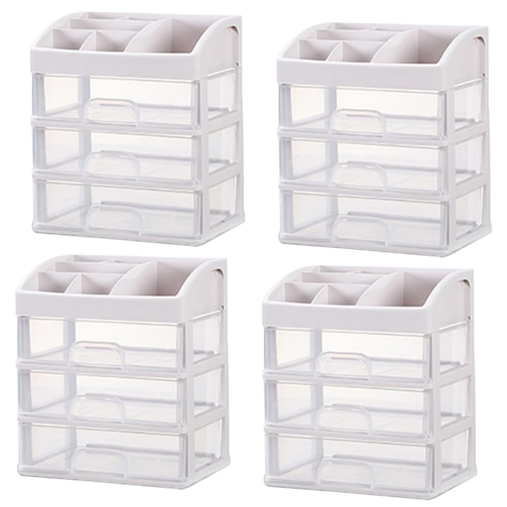 Kuber Industries 3 Layer Cabinet Drawer Box|Desktop Storage Box|Multi Drawer Storage Organizer|Pack of 4| White