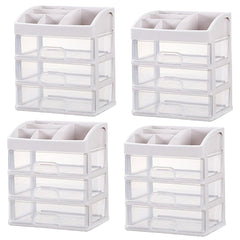 Kuber Industries 3 Layer Cabinet Drawer Box|Desktop Storage Box|Multi Drawer Storage Organizer|Pack of 4| White