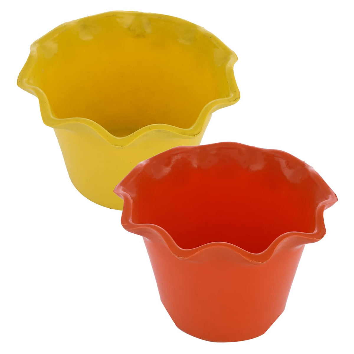 Kuber Industries Blossom Flower Pot|Durable Plastic Flower Pots|Planters for Home D cor|Garden|Living Room|Balcony|Pack of 2 (Orange & Yellow)