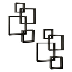 Kuber Industries Wall Shelves|Handicraft Wooden Intersecting Wall Rack|Floating Shelves Wall Décor for Living Room,Office,Set of 4,(Brown) (Pack of 2)
