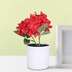 Kuber Industries Artificial Plants for Home D?cor|Natural Looking Indoor Fake Plants with Pot|Artificial Flowers for Decoration-Pack of 6 (Red)