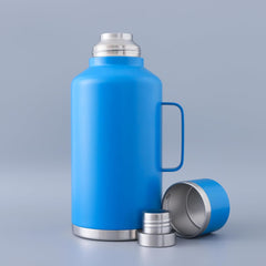 Kuber Industries Pack of 5 Vacuum Insulated Water Bottle | Stainless Steel Water Bottle with Handle | Hot & Cold Water Bottle | Leakproof, BPA Free, Rustproof | 2000 ML | Blue