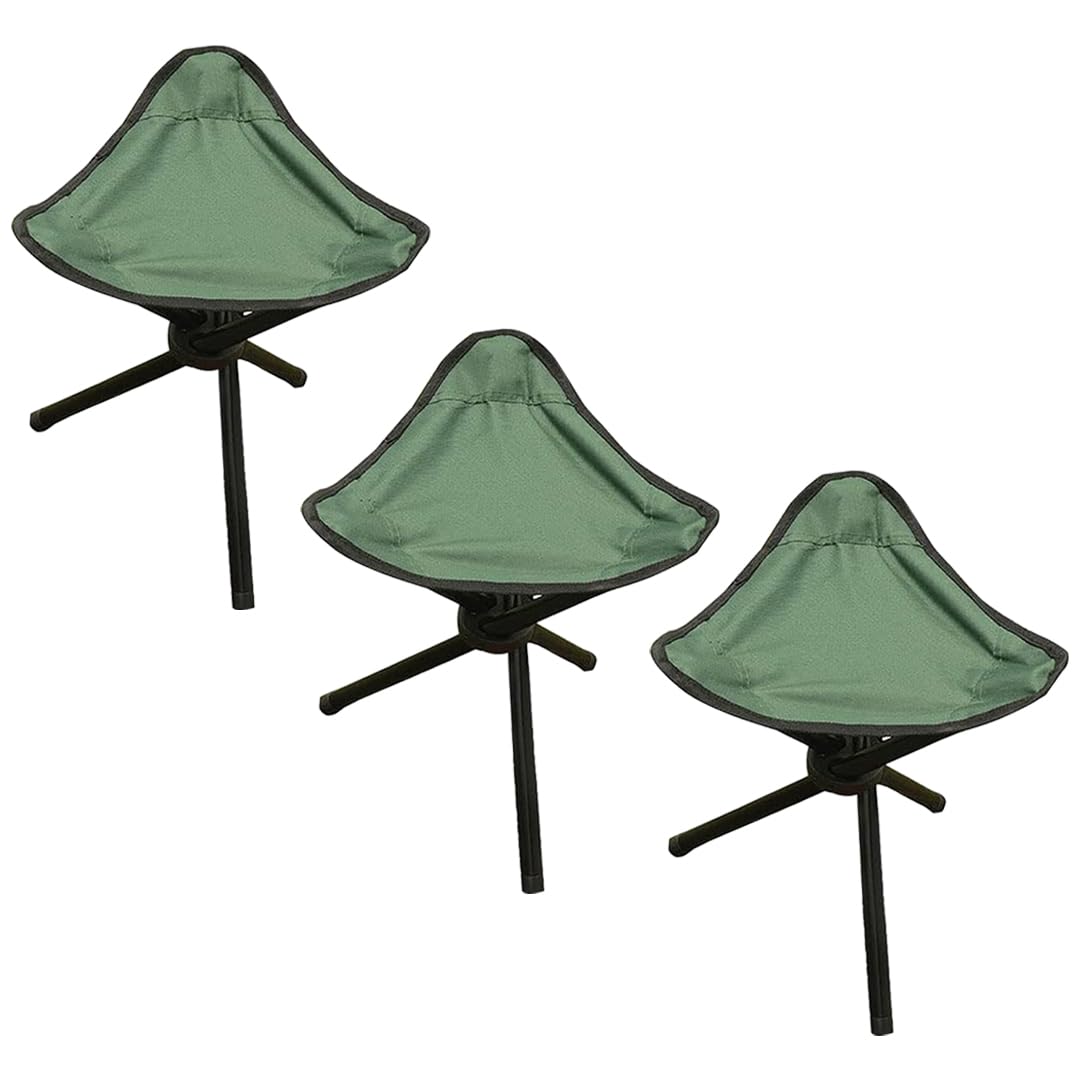 Kuber Industries Portable Stool for Travelling|Foldable Outdoor Sitting Chair|Tripod 3 Leg Chair for Camping, Picnic, Hiking|Pack Of 3|Green