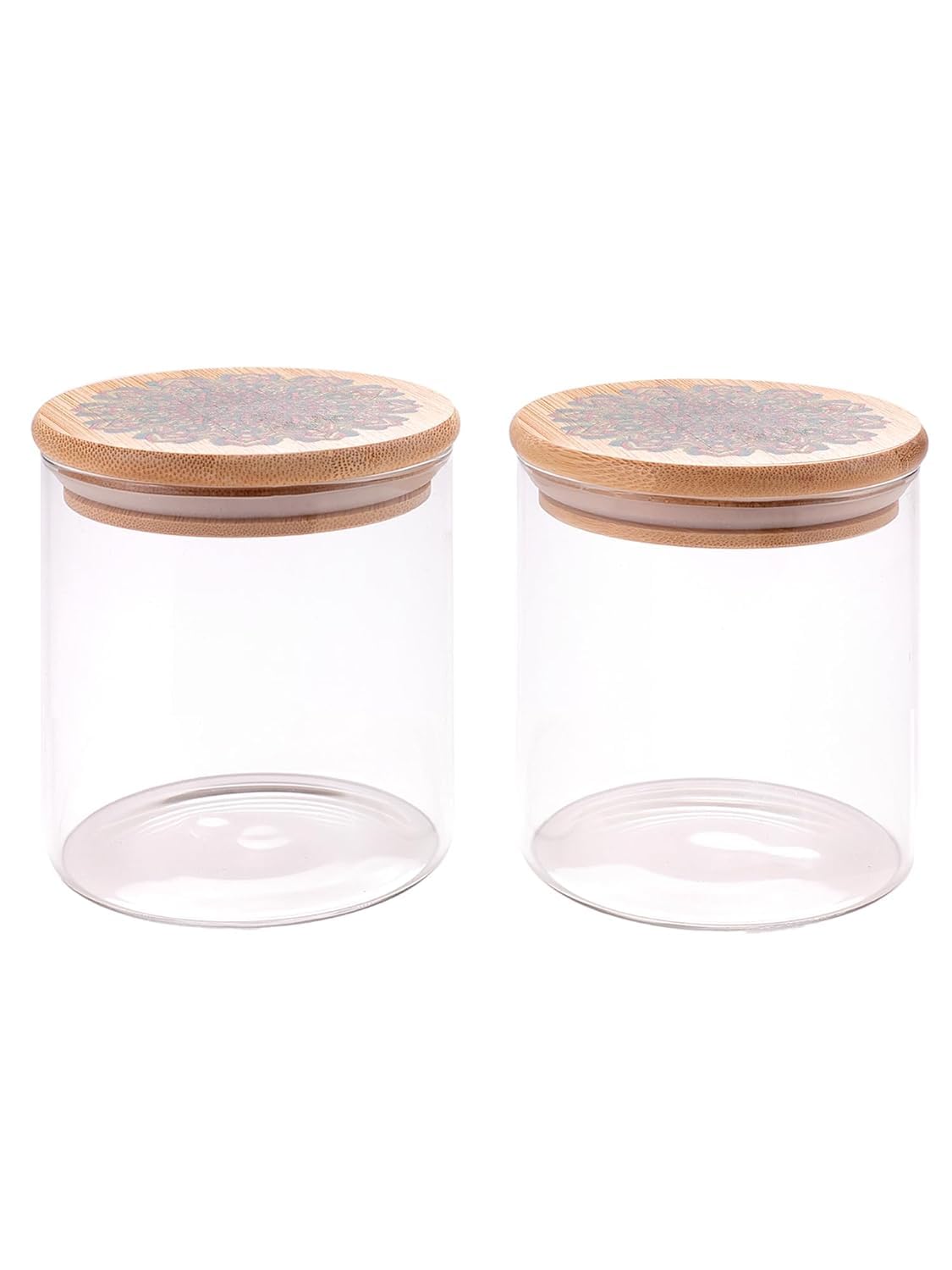 Kuber Industries Borosilicate Glass Jar with Printed Bamboo Lid|Kitchen Organizer Items and Storage|Multi-utility, Leakproof, Airtight Storage Jar for Cookies,Snacks,Tea,Coffee,Sugar|Pack of 2(300ml)