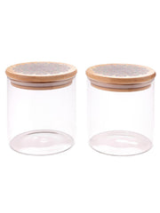 Kuber Industries Borosilicate Glass Jar with Printed Bamboo Lid|Kitchen Organizer Items and Storage|Multi-utility, Leakproof, Airtight Storage Jar for Cookies,Snacks,Tea,Coffee,Sugar|Pack of 2(300ml)