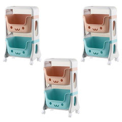 Kuber Industries 2 Layer Smiley Design Children's Storage Rack|Kids Toy Storage Organizer|2-Layer Rolling Cart|Pack of 3|Multicolor|
