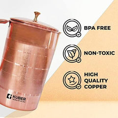 Kuber Industries 1500ml Copper Jug with Lid | BPA Free, Non Toxic, Copper | Rustproof, Durable, Lightweight | with Added Health Benefits of Copper | Ergonomic Design, Easy to Clean | 1.5 L (Pack Of 5)