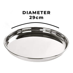 Kuber Industries Stainless Steel Dinner Plates Set of 6 | 29 cm Dia I Heavy Gauge & Deep Base | Mirror Finish | Multi Purpose Steel Thali Set of 6 (Pack of 5)