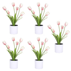 Kuber Industries Artificial Plants for Home D?cor|Natural Looking Indoor Fake Plants with Pot|Artificial Flowers for Decoration-Pack of 5 (Pink)