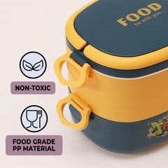 Kuber Industries Insulated Lunch Box With 2 Compartments|100% BPA Free, Food Grade ABS Plastic|Leakproof & Spill Proof|Dishwasher & Microwave Safe Lunch Box|1450 ML|HX0043343|Pack Of 4|Yellow & Blue