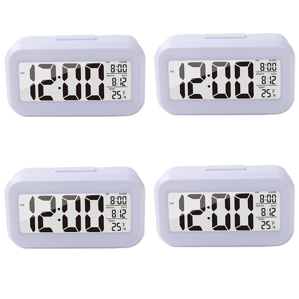 Kuber Industries ABS Battery Oprated Loud Digital Alarm Clock|Desk, Table Clock|Alarm Clock For Heavy Sleepers-Pack of 4 (White)