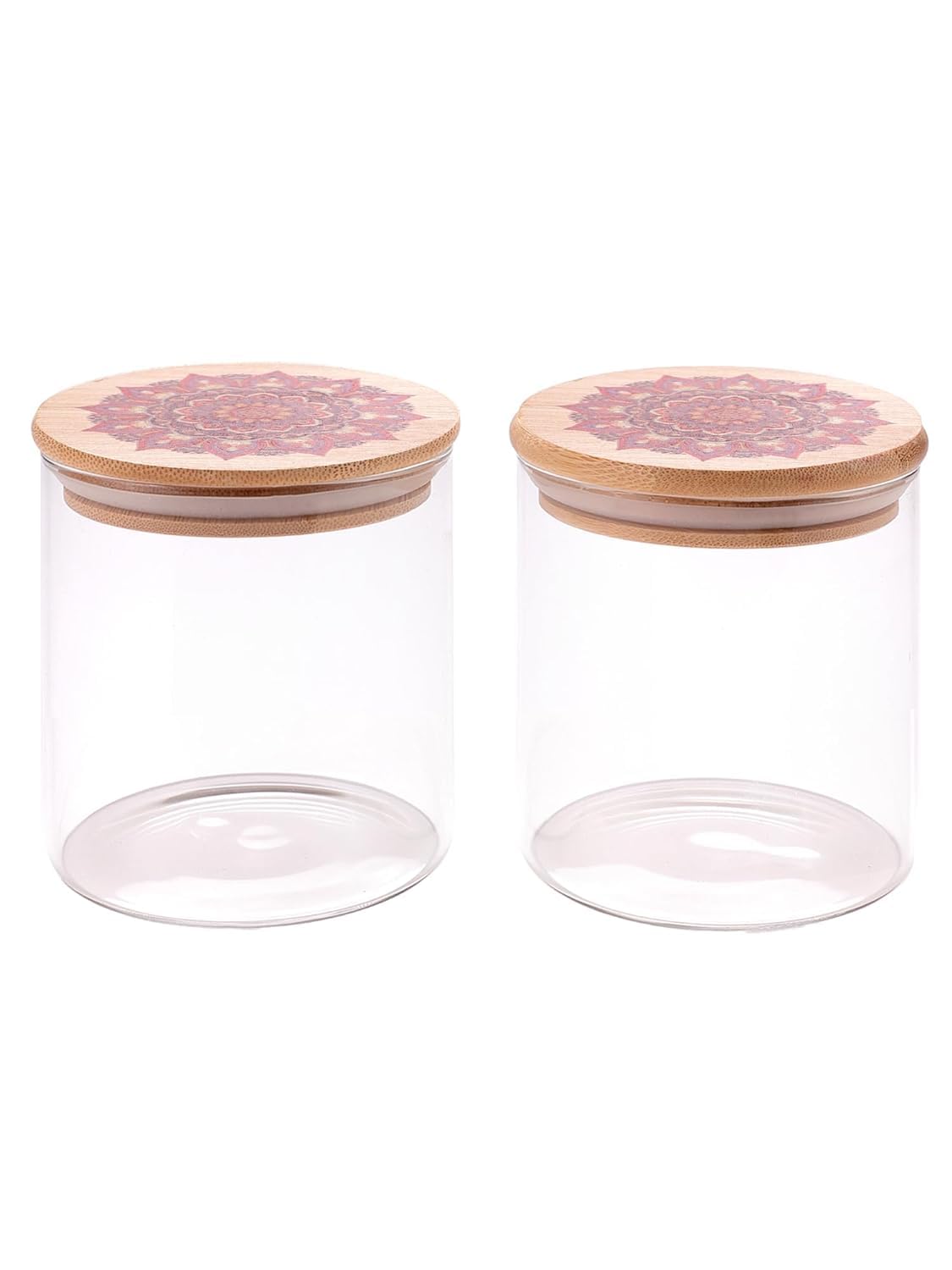 Kuber Industries Borosilicate Glass Jar with Printed Bamboo Lid|Kitchen Organizer Items and Storage|Multi-utility, Leakproof, Airtight Storage Jar for Cookies,Snacks,Tea,Coffee,Sugar|Pack of 2(300ml)