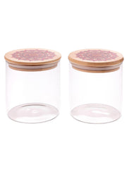 Kuber Industries Borosilicate Glass Jar with Printed Bamboo Lid|Kitchen Organizer Items and Storage|Multi-utility, Leakproof, Airtight Storage Jar for Cookies,Snacks,Tea,Coffee,Sugar|Pack of 2(300ml)