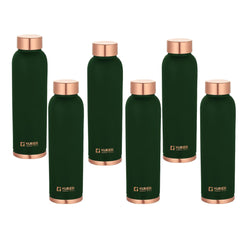 Kuber Industries Copper Water Bottle | BPA Free, Non Toxic | Leakproof, Durable & Lightweight | with Added Health Benefits of Copper | Ergonomic Design & Easy to Clean | Green| 950 ml (Pack of 6)