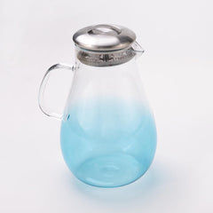 Kuber Industries Premium 970ml Glass Jug with Stainless Steel Lid and Handle | Leakproof Pitcher for Water, Cold Brew, Tea, Iced Coffee, Lemonade | Heat Resistant | Housewarming Gift | Blue