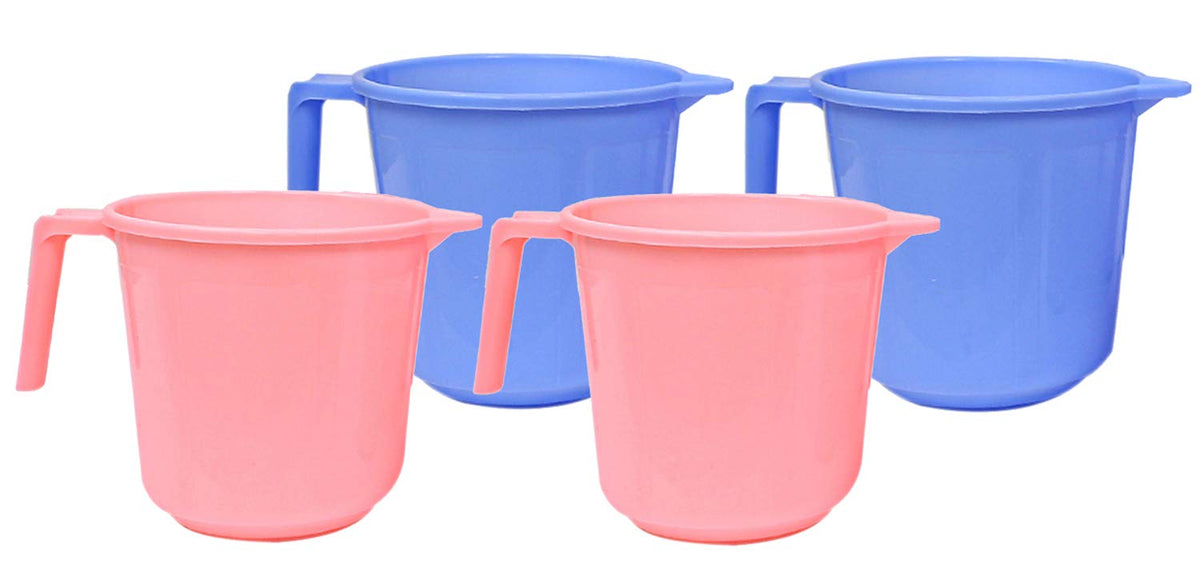 Kuber Industries Plastic 4 Pieces Bathroom Mug Set (Blue & Pink)