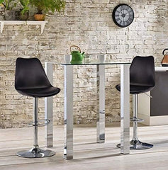 Kuber Industries Pair of 2 Revolving Curvy Bar Stool Chair for Kitchen with Footrest & 360 Swivel | 32 inch Height Adjustable High Chair Combo for Breakfast Counter & Cafeteria | Black