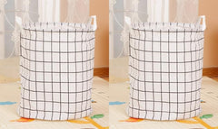 Kuber Industries Foldable Storage Basket|Round Toy Storage Bin|Side Grab Handle|Wardrobe, Closet Organizer (White) (Pack Of 2)