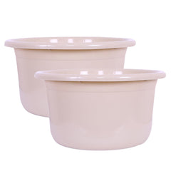 Kuber Industries Bath Tub | Versatile Utility Gaint Tub | Plastic Bath Tub for Baby | Baby Bathing Tub | Clothes Washing Tub for Bathroom | Feeding Pan Tub | TUB-25 LTR | Pack of 2 | Beige