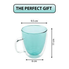 Kuber Industries 4 Pcs Glass Coffee Mugs | Borosilicate Double Walled Glass Mug | High Heat Resistant | Microwave and Dishwasher Safe | 400 ML | Pack of 2 | Green