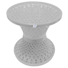 Heart Home Mesh Design Both Sided Plastic Sitting Stool, Planter Stand, Sidetable for Living Room, Bed Room, Garden in Damroo Style (White), Standard (HS_38_HEARTH021787)
