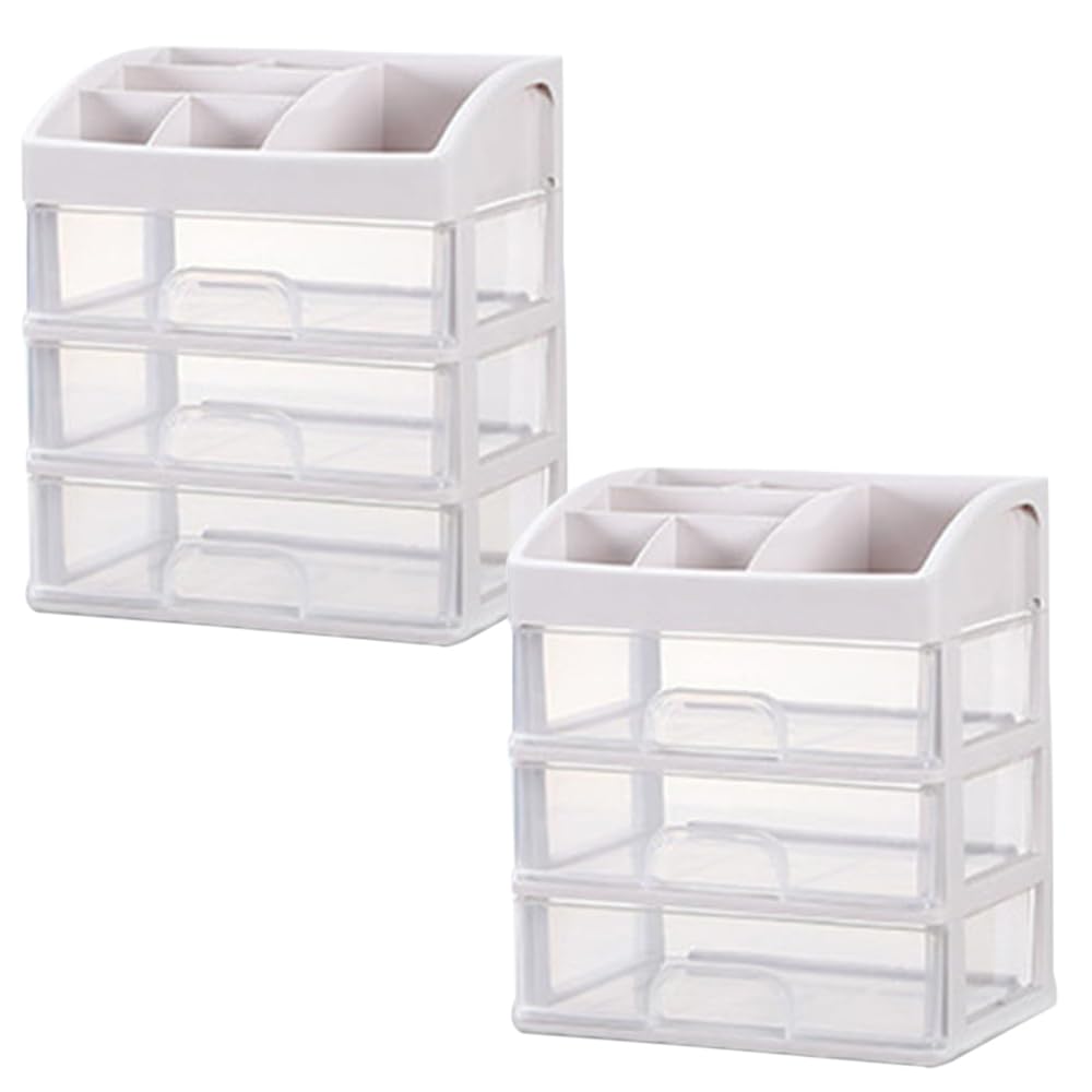 Kuber Industries 3 Layer Cabinet Drawer Box|Desktop Storage Box|Multi Drawer Storage Organizer|Pack of 2| White