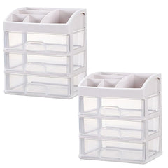 Kuber Industries 3 Layer Cabinet Drawer Box|Desktop Storage Box|Multi Drawer Storage Organizer|Pack of 2| White